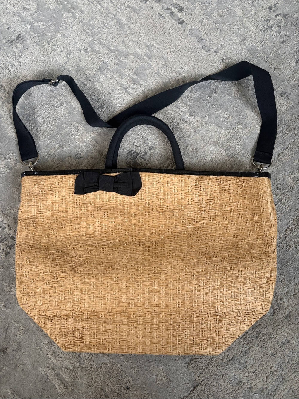 Bed Bath & Beyond Straw Tote with Black Trim and Bow Accent